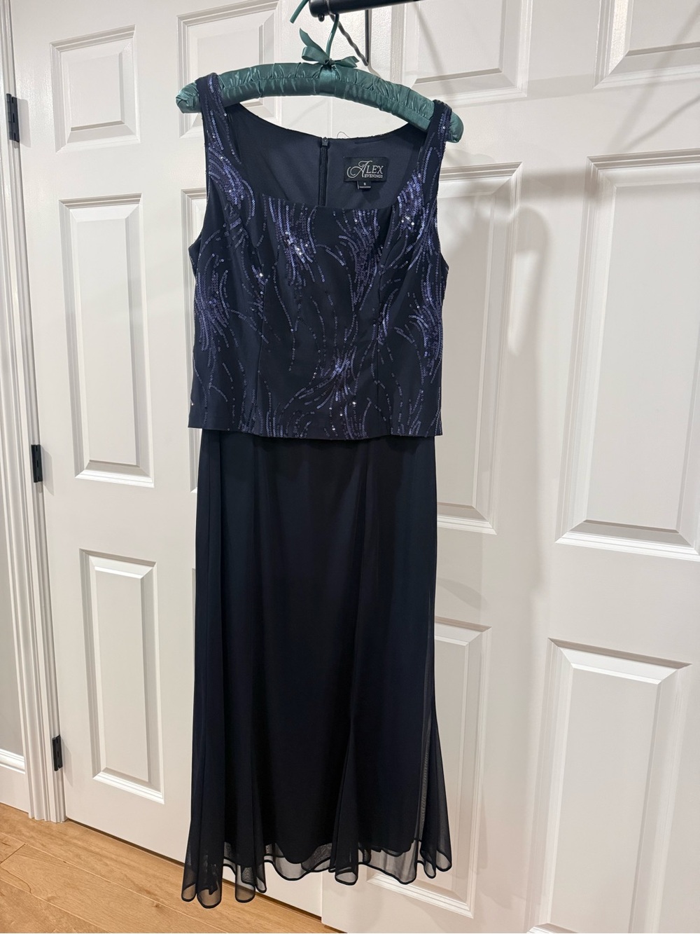 Alex Evenings Navy Sequin Overlay Maxi Dress